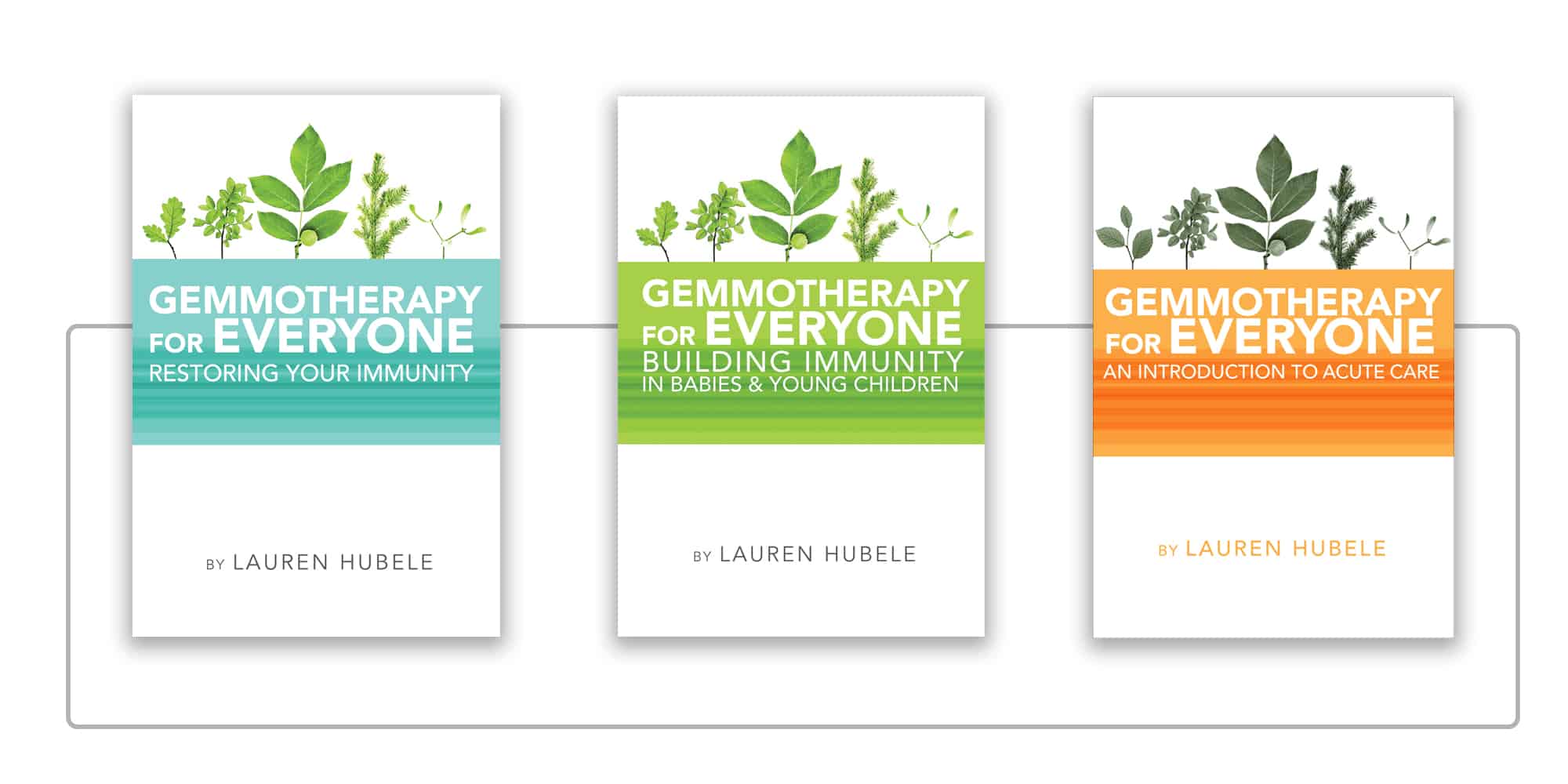 a collection of lauren hubele's books on gemmotherapy